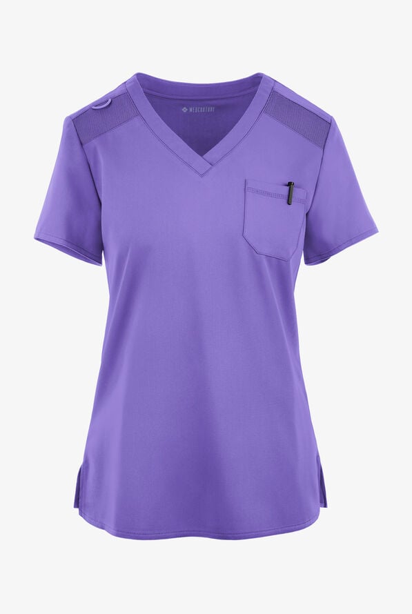 Med Couture Touch Women's 1-Pocket STRETCH Tuck In V-Neck Scrub Top - Electric Lavender - 1