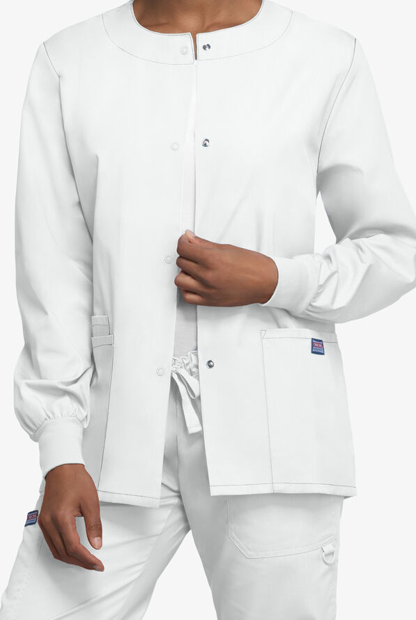 Cherokee Workwear Women's 3-Pocket Snap Front Scrub Jacket - White - 3
