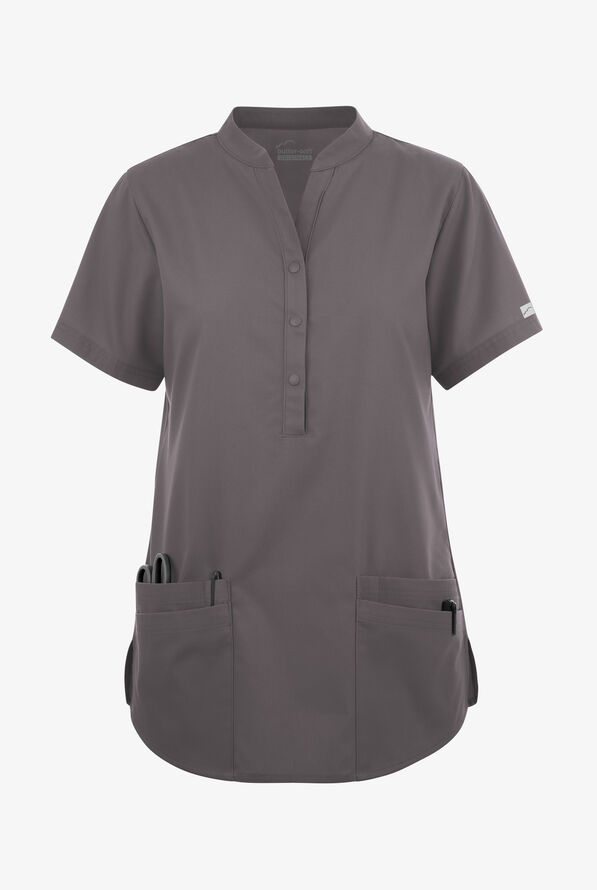 Blusa médica Butter-Soft Originals con cuello mao y 6 bolsillos para mujer - Grey Stone - 1