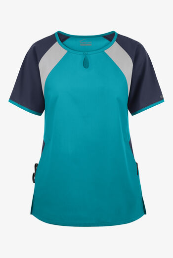 Butter-Soft Originals Women's 3-Pocket Keyhole Neck Tri-Colorblock Scrub Top
