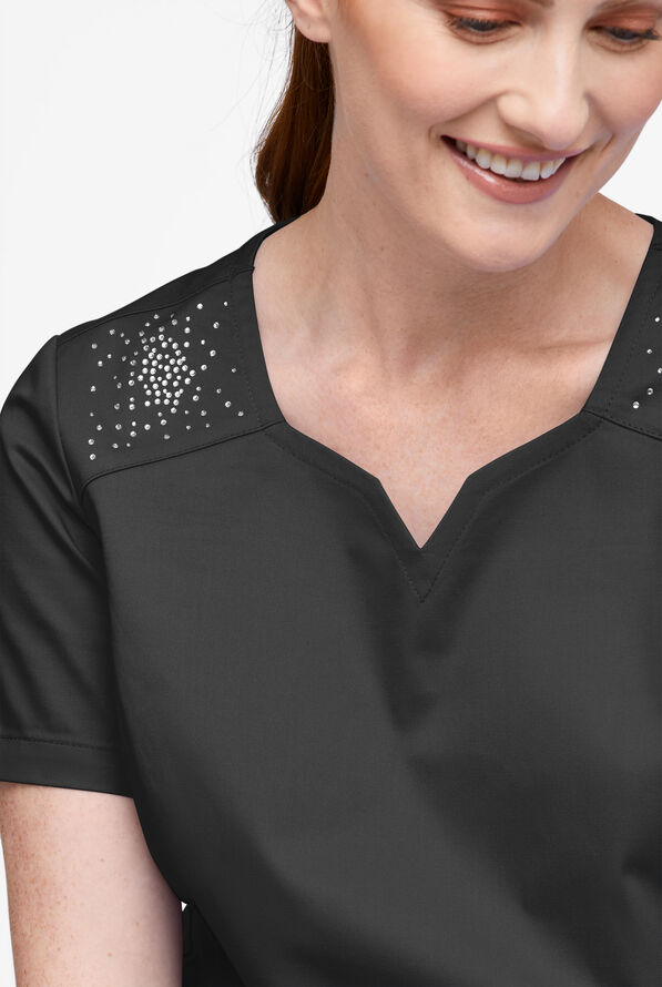 Blusa m&eacute;dica UA Butter-Soft STRETCH Crystal Bling con 6 bolsillos para mujer - Black - 4