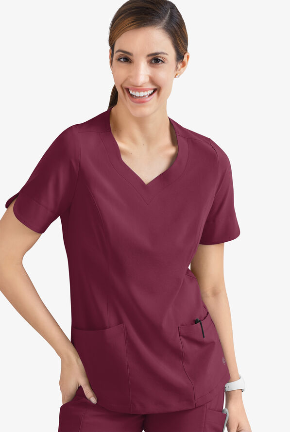 Easy STRETCH Aisha Women's 2-Pocket Sweetheart Neckline Scrub Top - Wine - 5