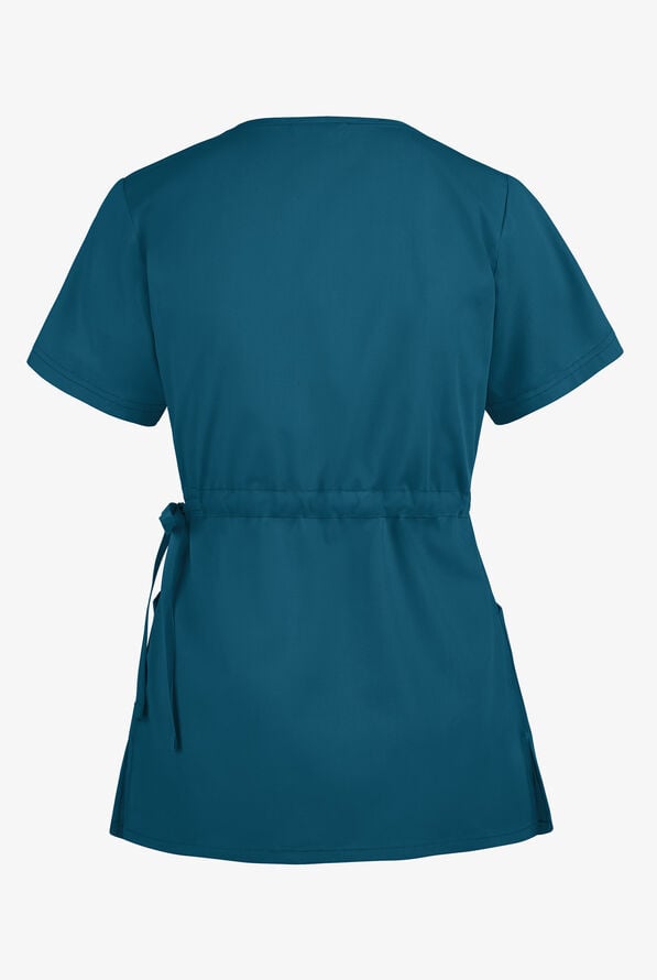 Blusa médica Butter-Soft Core by UA™ estilo cruzado con lazo en el lateral y 2 bolsillos para mujer - Caribbean Blue - 3