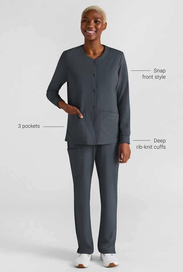 Chaqueta m&eacute;dica Easy STRETCH con botones a presi&oacute;n y 3 bolsillos para mujer - Pewter - 3