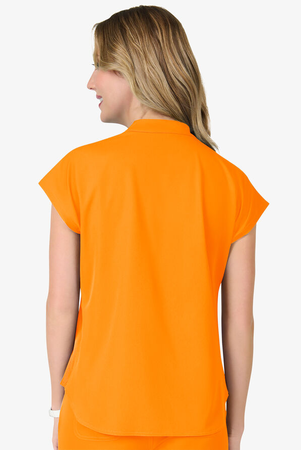 Zavate Ava Therese Piper Women's 2-Pocket STRETCH Dolman Sleeve Mandarin Collar Scrub Top - Orange Glow - 3