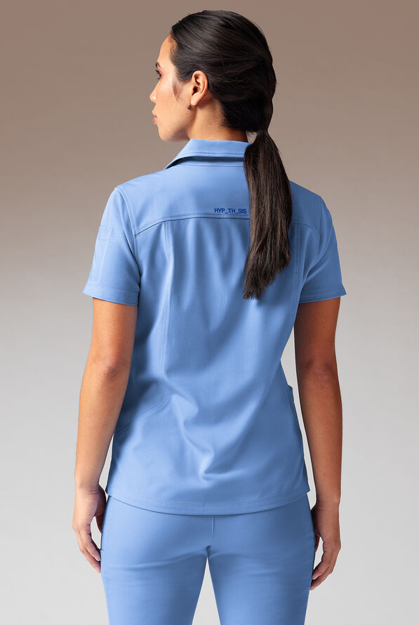 Hypothesis A-S All Situation Women’s 3-Pocket Polo Neck Scrub Top - Ceil Blue - 4