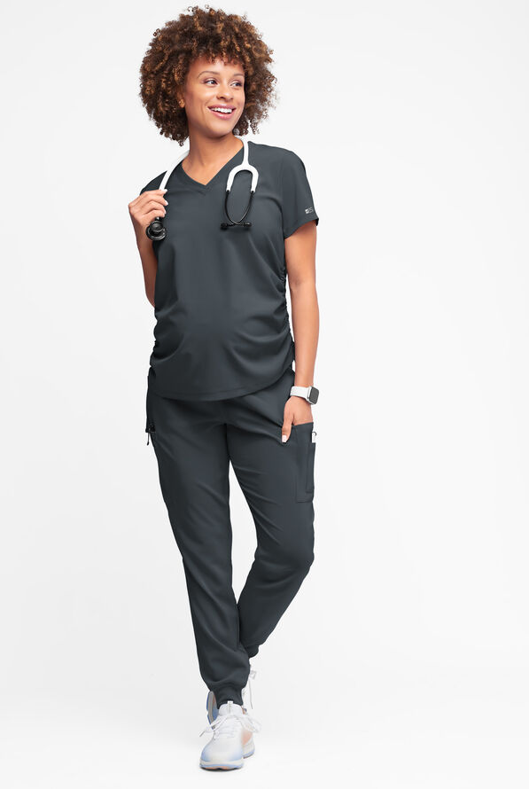 Easy STRETCH Tori Women's Cooling Knit Back Maternity Scrub Top - Pewter - 5