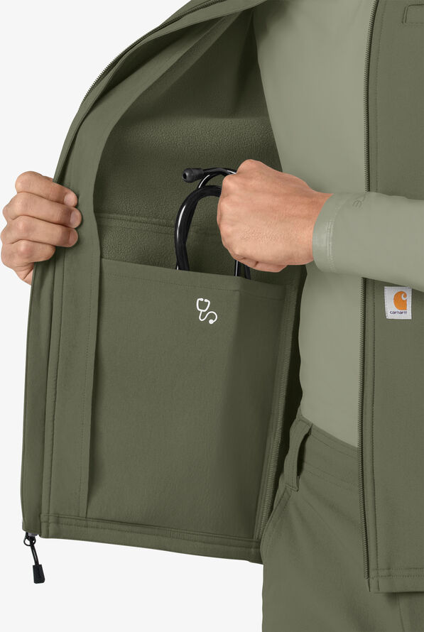 Carhartt Force Rugged Men's 6-Pocket Bonded Fleece Utility Zip Front Scrub Vest - Olive - 2