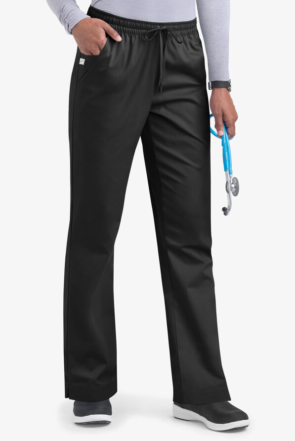 Butter-Soft STRETCH Women's 3-Pocket Elastic Waist Drawstring Scrub Pants - Black - 1