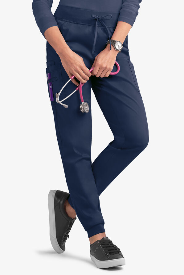 Butter-Soft STRETCH Women's 5-Pocket Cargo Jogger Scrub Pants - Navy - 1