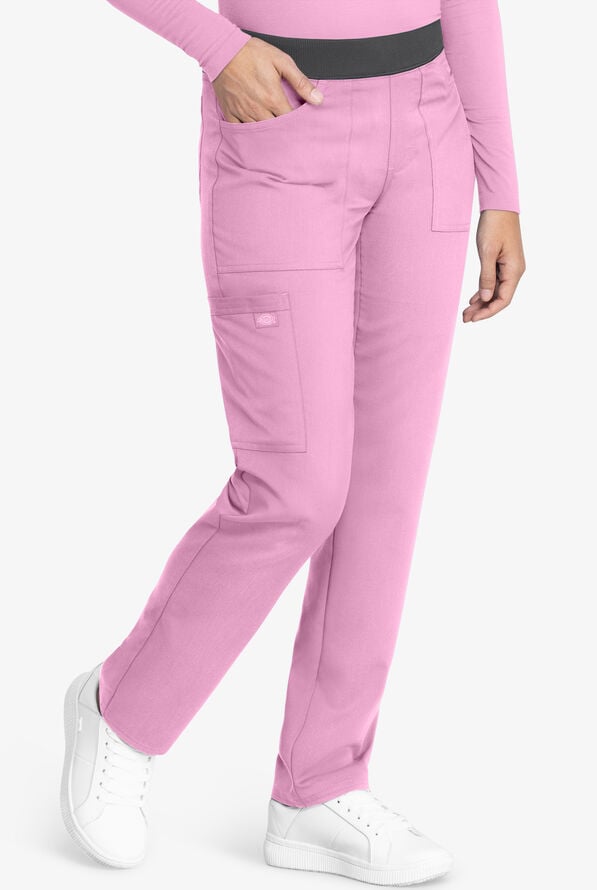 Dickies Balance Women's 6-Pocket STRETCH Knit Elastic Waist Pull-On Scrub Pants - Petite - Frosted Strawberry/Pewter - 1