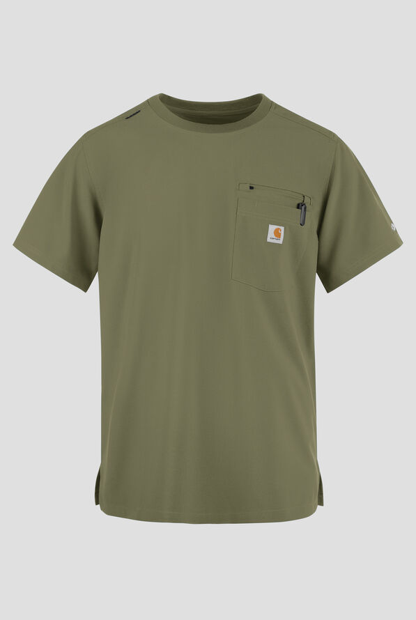 Carhartt Cross-Flex Men's 2-Pocket STRETCH Crew Neck Scrub Top - Olive - 1