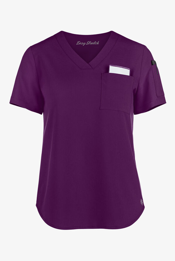 Easy STRETCH Chloe Women's 3-Pocket V-Neck Tuck-In Scrub Top - Eggplant - 1