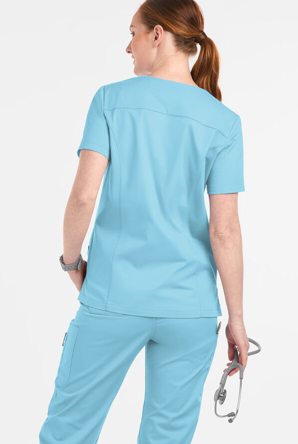 Butter-Soft STRETCH Women's 6-Pocket Crystal Bling Scrub Top - Poolside View - 3