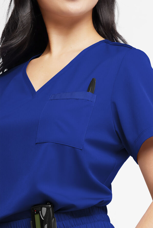 WhisperLite Zora Women's 2-Pocket Stretch V-Neck Tuck-in Scrub Top - Space Blue - 4