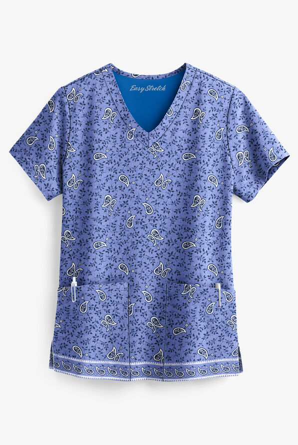 Easy STRETCH Ornamental Women's 2-Pocket V-Neck Print Scrub Top - null - 1