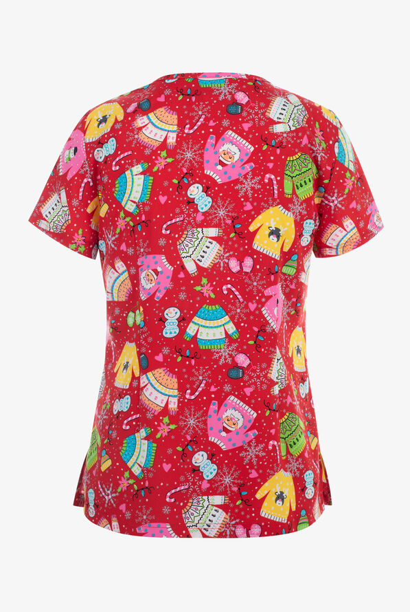 Blusa médica estampada koi Basics Ugly Sweater STRETCH con cuello en V y 2 bolsillos para mujer - null - 2