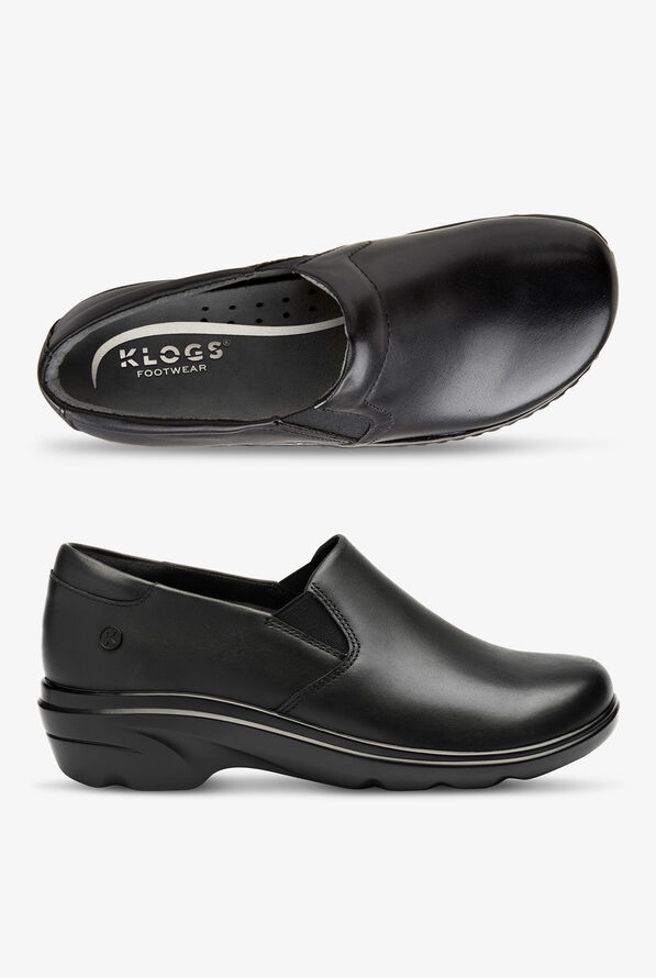 Klogs Ascent Black Full Grain Leather Slip On Clogs, Nursing Clogs