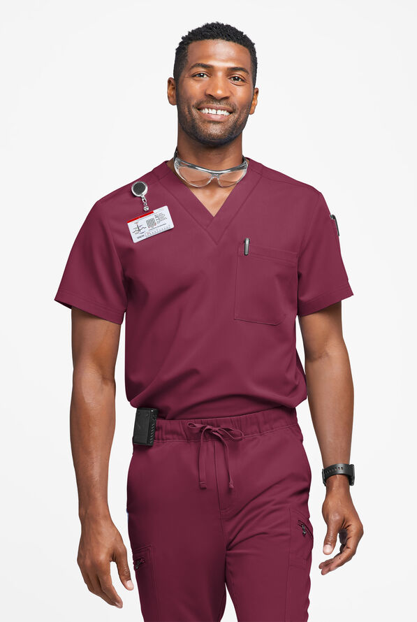 MOVEMENT by Butter-Soft Mars Men's 3-Pocket V-Neck Scrub Top - Wine - 2