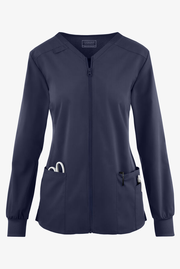UA Exclusive Cherokee Workwear Professionals Active Women's 4-Pocket STRETCH Zip Front Scrub Jacket - Navy - 1