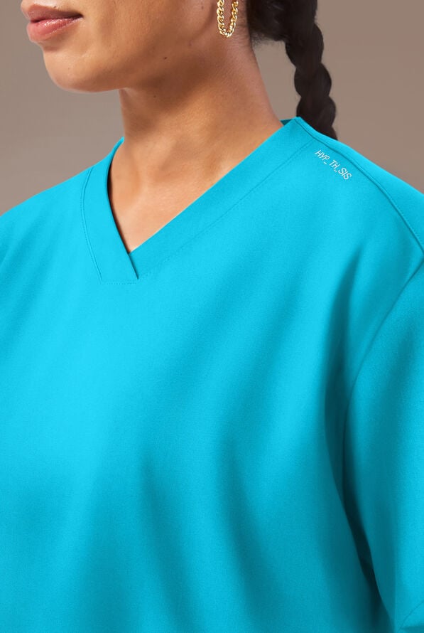 Hypothesis Beta V-Shell Women's 2-Pocket Relaxed Fit Tunic Scrub Top - Turquoise - 4