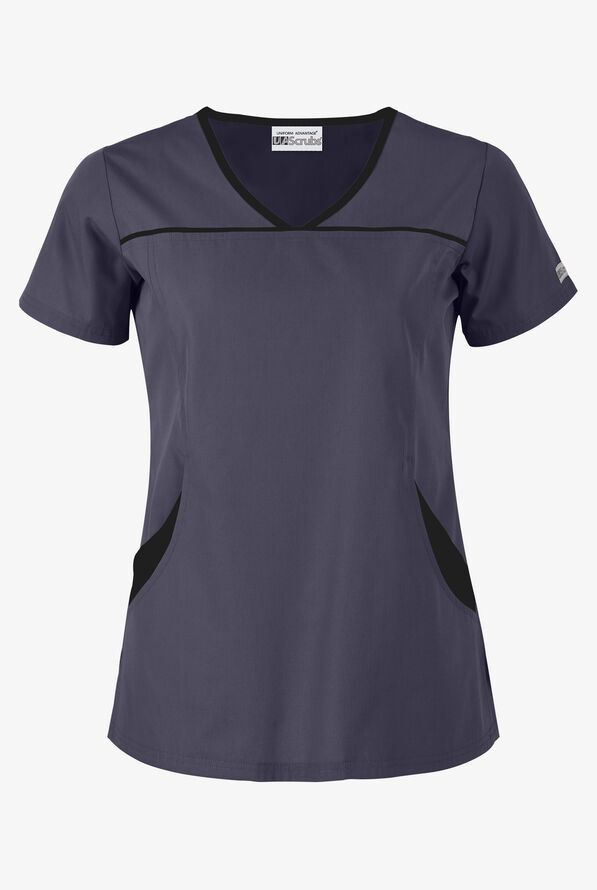 UA Best Buy Scrubs Women's 4-Pocket Princess Seam Scrub Top - Grey Stone/Black - 1