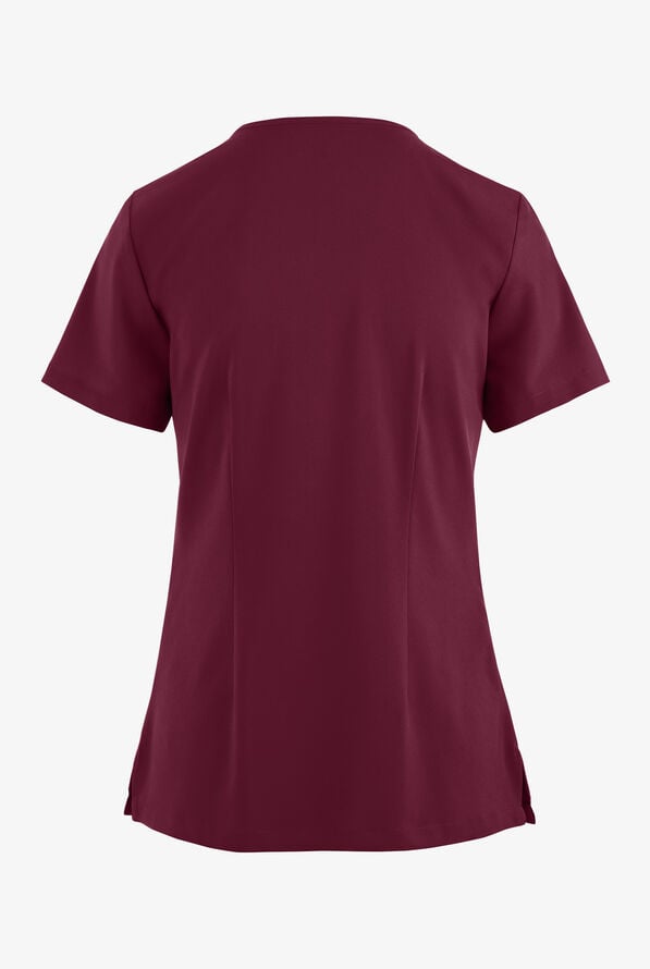 Easy STRETCH Gisele Women's 4-Pocket Lace Up V-Neck Scrub Top - Wine - 4
