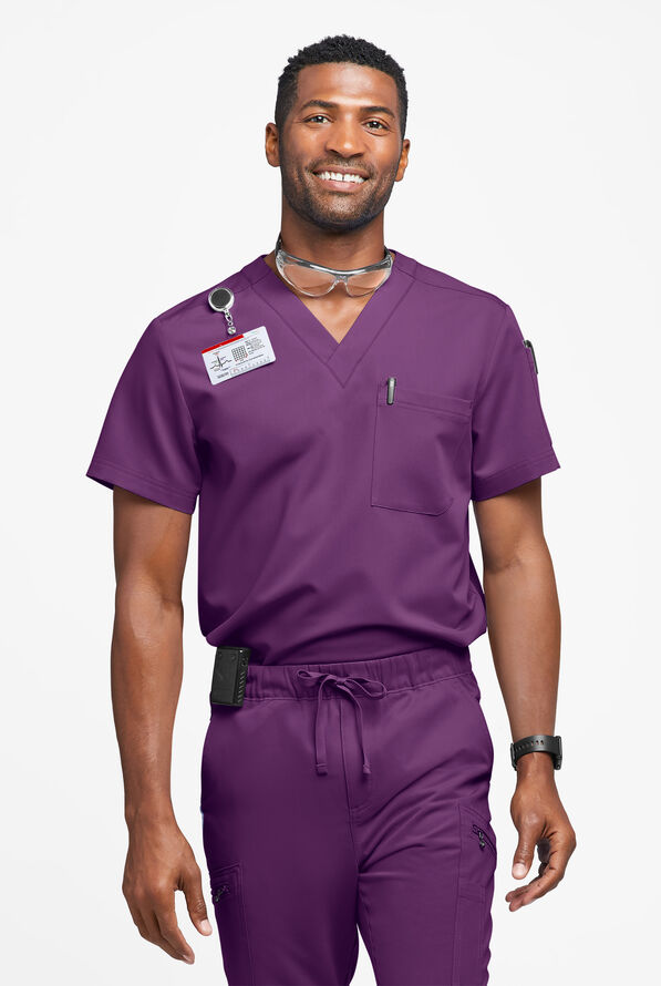 MOVEMENT by Butter-Soft Mars Men's 3-Pocket V-Neck Scrub Top - Eggplant - 2