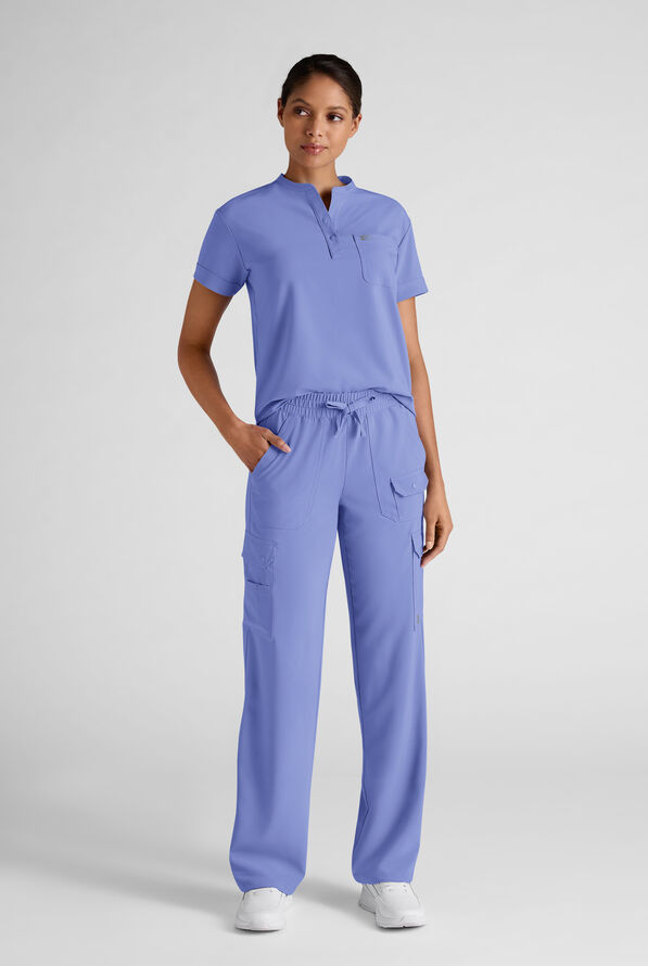 Easy STRETCH Ayo Women's 10-Pocket Cargo Scrub Pants - Petite - Ceil Blue - 3