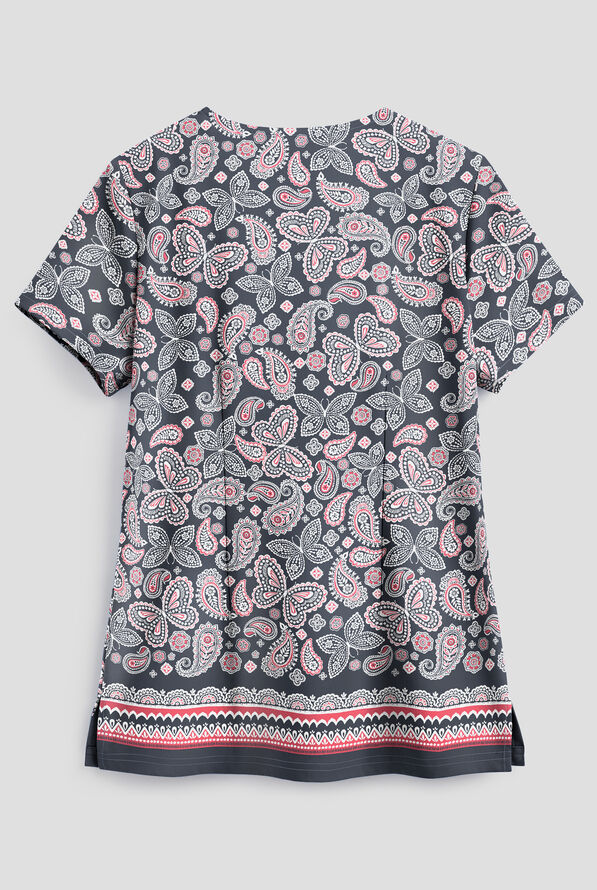 Blusa médica estampada Strictly Scrubs STRETCH Garden Paisley Pewter con cuello en V y 2 bolsillos para mujer - null - 2