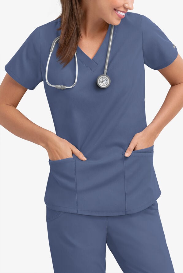 Butter-Soft Core Women's 4-Pocket Rounded V-Neck Scrub Top - Deep Pool - 2