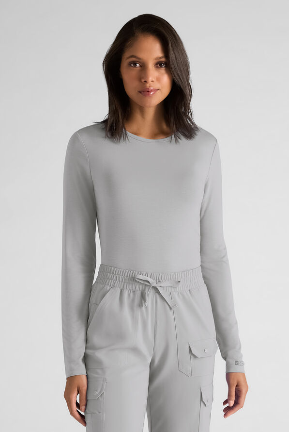 Easy STRETCH Cate Women's Long Sleeve Knit Underscrub - Silver - 1