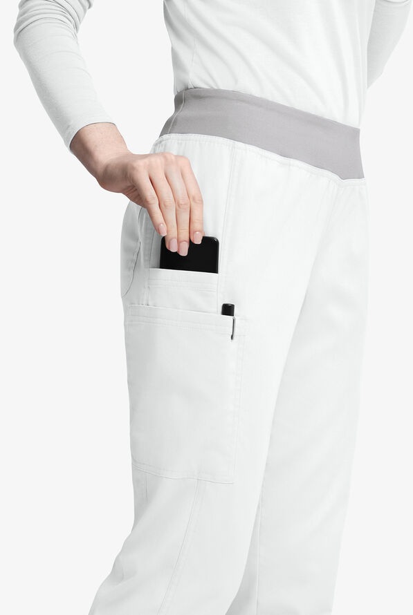Pantalón médico Butter-Soft Originals de tiro medio estilo yoga con piernas entalladas y 5 bolsillos para mujer - White/Silver - 2