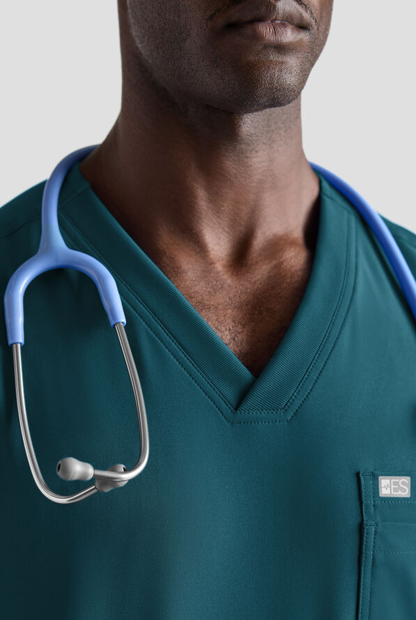 Easy STRETCH Men's 5-Pocket V-Neck Scrub Top - Caribbean Blue - 3