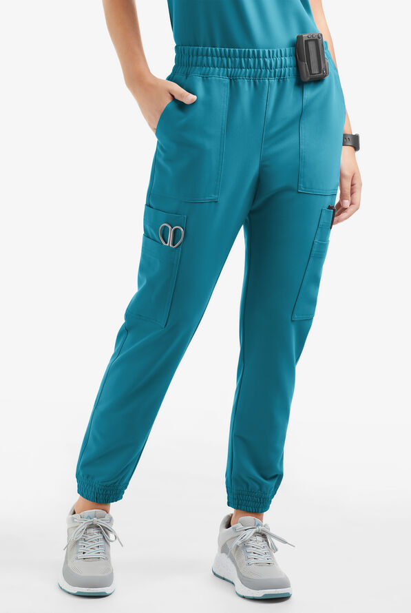Movement by Butter-Soft Cephei Women's 11-Pocket Jogger Scrub Pants - Caribbean Blue - 1