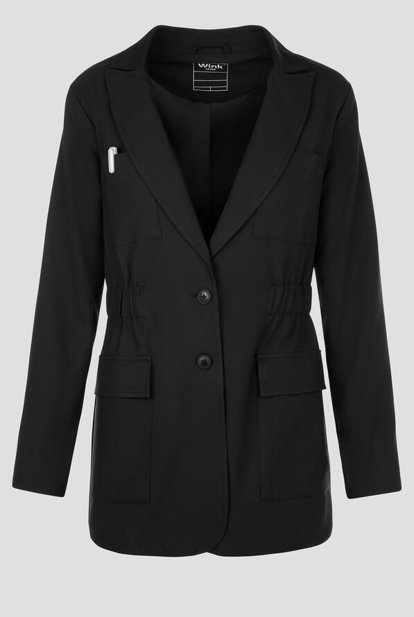 Wink Layers Women's 28 1/4"  4-Pocket Blazer Short Lab Coat - Black - 1