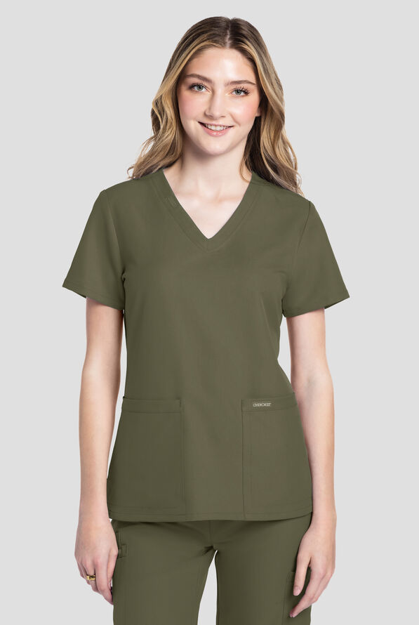 Cherokee Workwear Originals Ultra Women's 2-Pocket V-Neck Scrub Top - Olive - 2