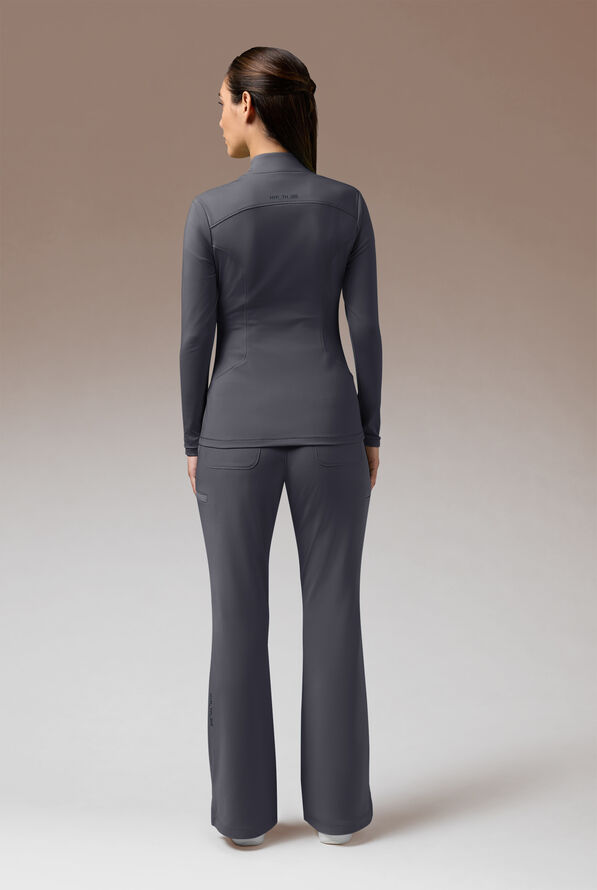 Hypothesis Omni Base K Women’s 3-Pocket Knit Long Sleeve Zip Neck Scrub Top - Pewter/Jet Black - 4