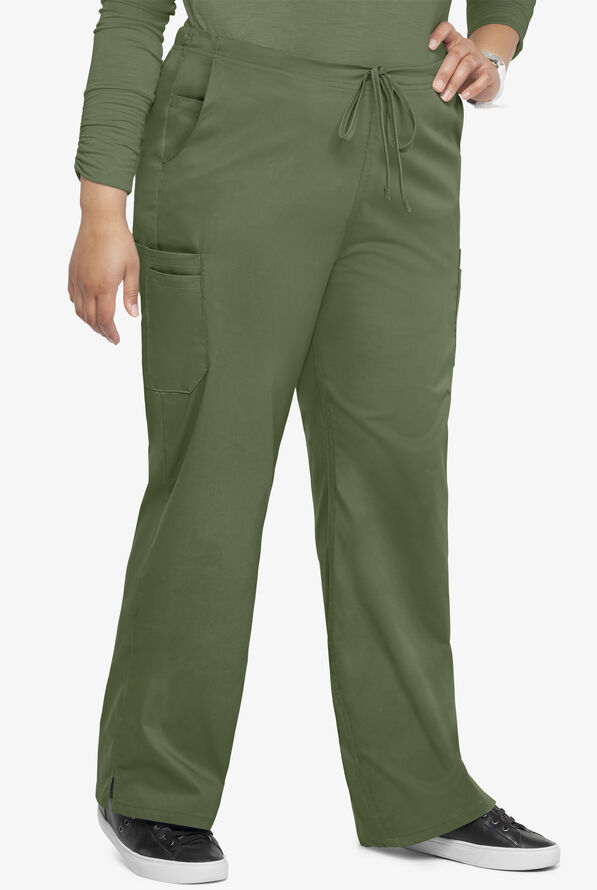 Butter-Soft STRETCH Women's 9-Pocket Drawstring with Back Elastic Scrub Pants - Tall - Light Olive - 3