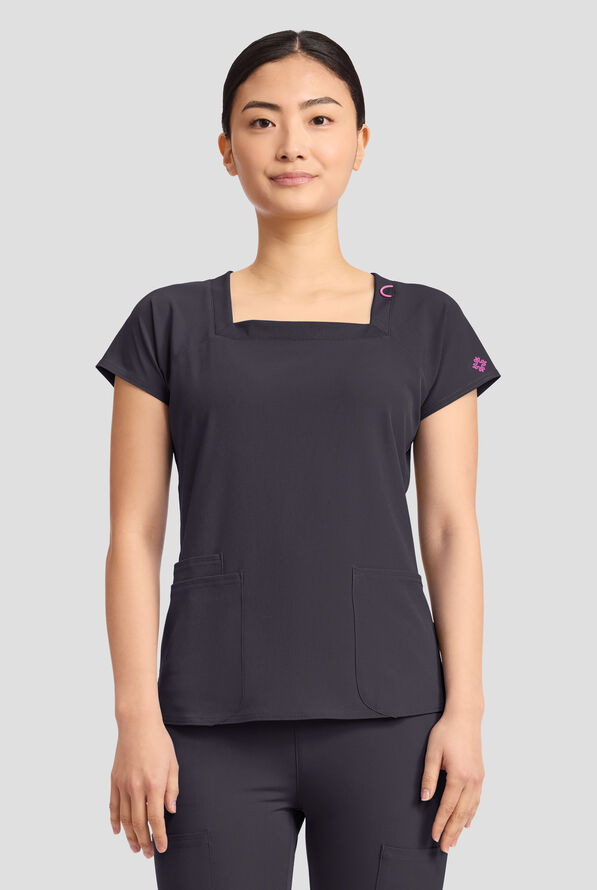 Med Couture Amp Women's 3-Pocket STRETCH Raglan Sleeve Square Neck Scrub Top - Pewter - 3