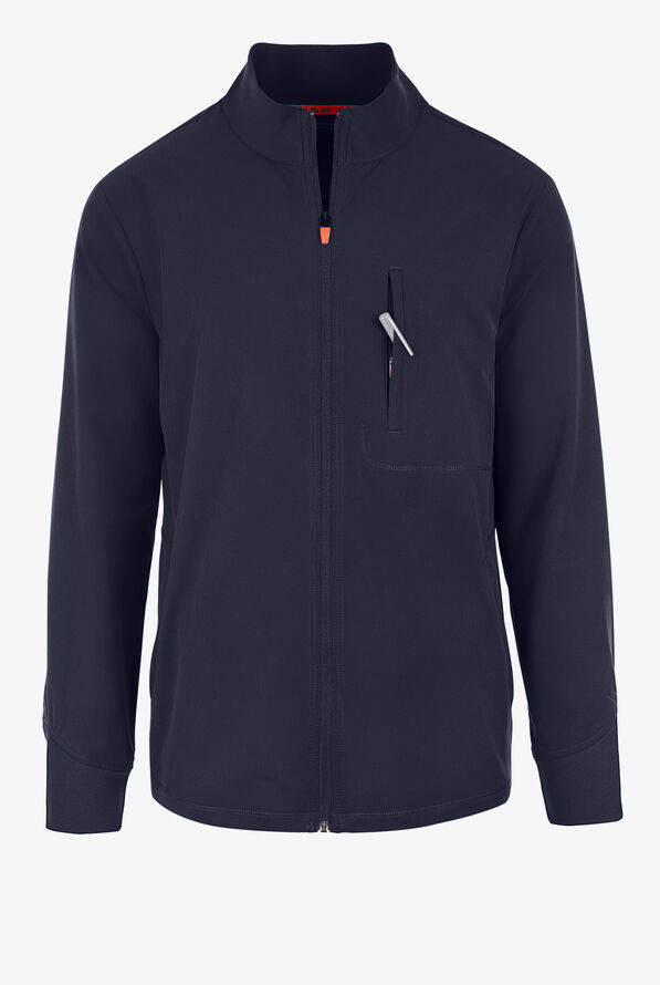 Infinity GNR8 Men's 4-Pocket STRETCH Rib-Knit Zip Front Scrub Jacket - Navy - 1