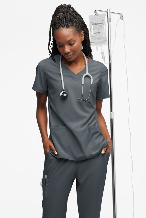 Easy STRETCH Tessa Women's 5-Pocket V-Neck Scrub Top - Pewter - 4