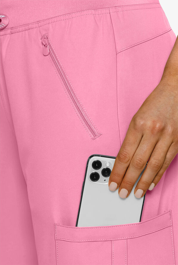 Med Couture Insight Women's 4-Pocket Zipper Cargo Pocket Scrub Pants - Taffy Pink - 3