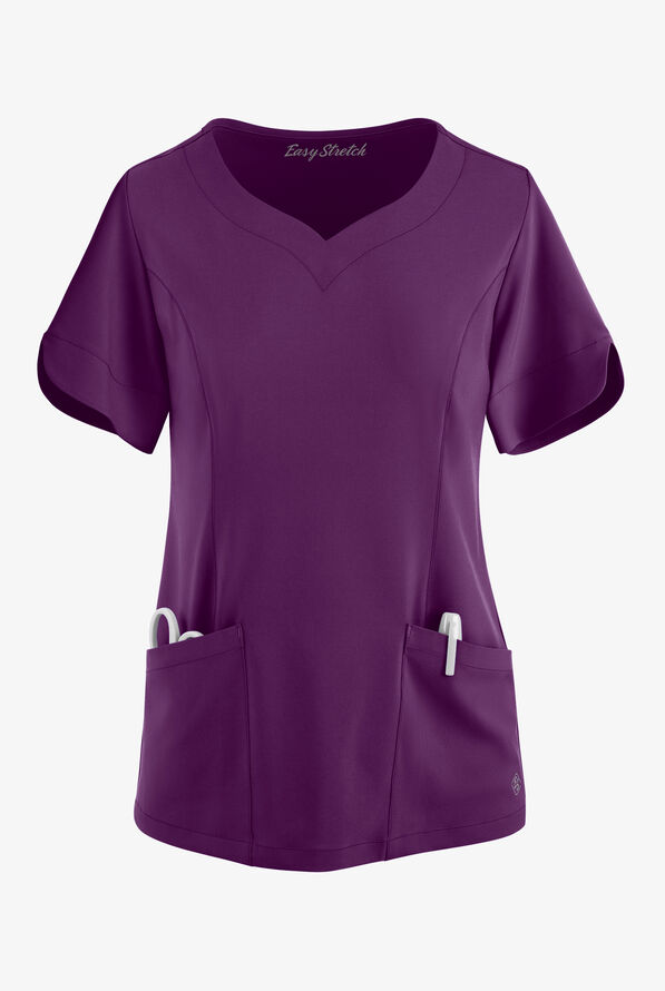 Blusa médica Easy STRETCH Aisha con escote corazón y 2 bolsillos para mujer - Eggplant - 1