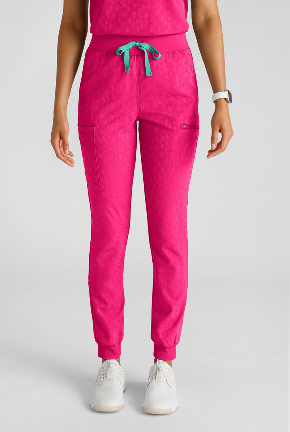 Easy STRETCH Olivia Women's Jacquard 7-Pocket Slim Leg Jogger Scrub Pant - Reactive Pink - 1
