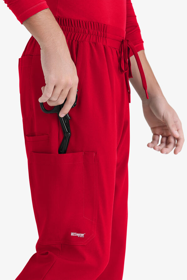 Grey's Anatomy by Barco Evolve STRETCH Voyager Men's 5-Pocket Cargo Jogger Scrub Pants - Red - 2