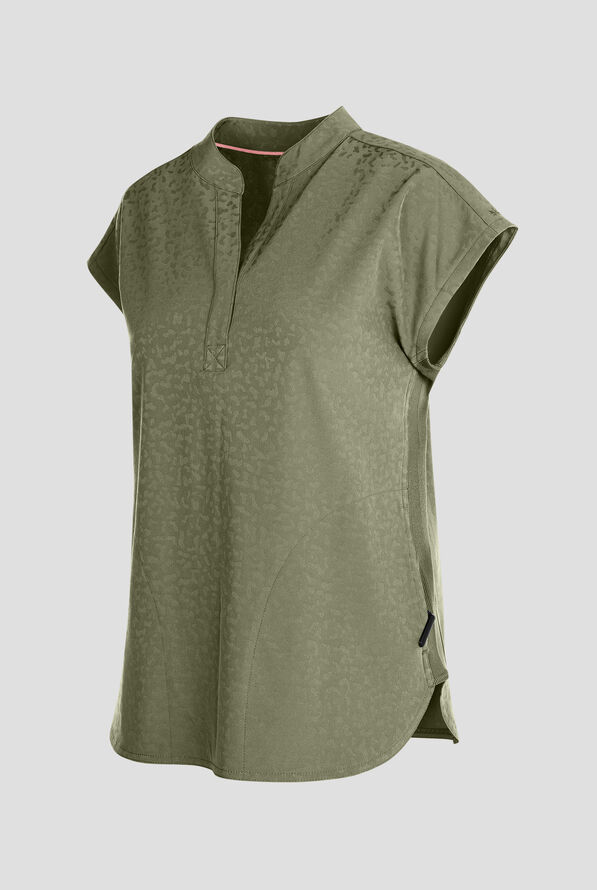 Zavate Ava Therese Cheetah Jacquard Piper Women's 2-Pocket STRETCH Dolman Sleeve Scrub Top - Olive - 3