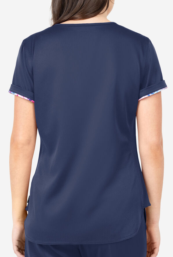 Blusa médica Bella by Zavate Daisy STRETCH con paneles laterales acanalados y 3 bolsillos para mujer exclusiva de UA - Navy - 3