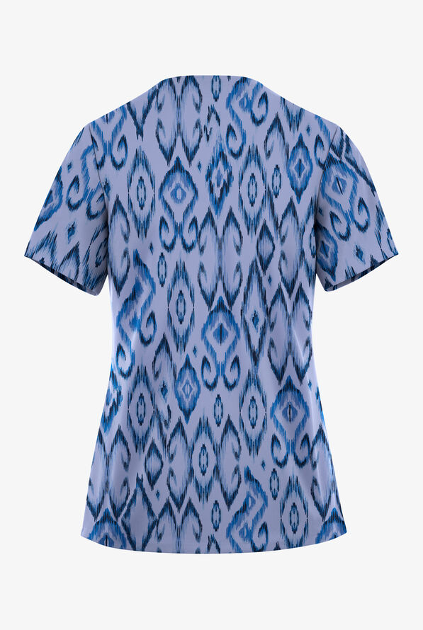 Easy STRETCH Women's Uzbek Kilim Ceil V-Neck Print Scrub Top - null - 2