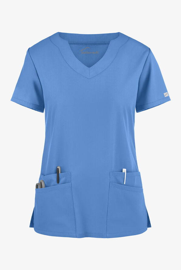 Butter-Soft Core Women's 4-Pocket Scallop Neck Scrub Top - Ceil Blue - 1
